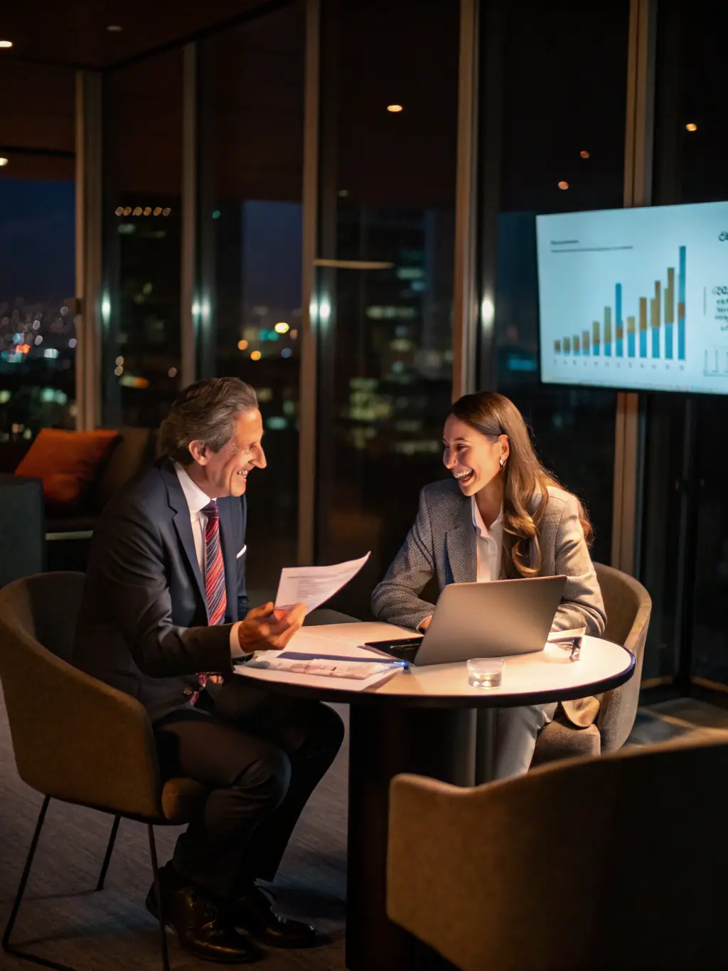 A negotiation table with a lawyer, a financial advisor, and the homeowner, symbolizing the negotiation process with creditors.